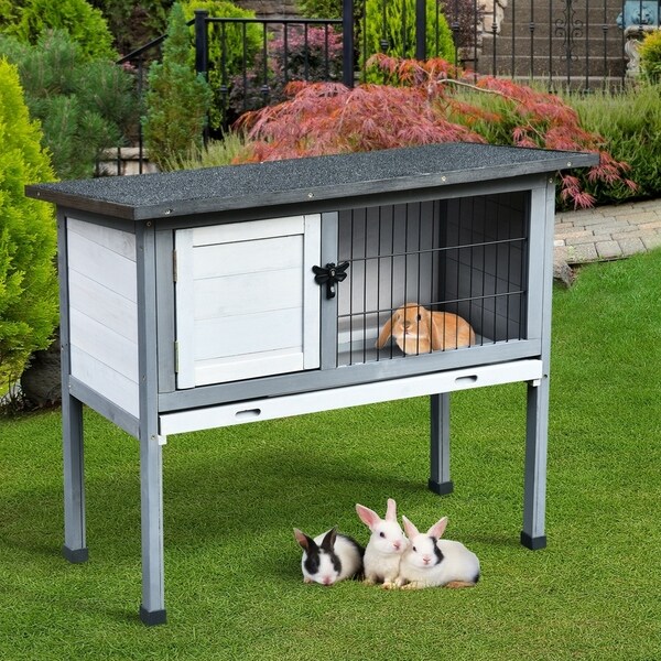 PawHut Large Elevated Rabbit Hutch with Hinged Asphalt Roof Removable Tray and Made of Strong Fir Wood Indoor As Is Item Bed Bath Beyond 32205775