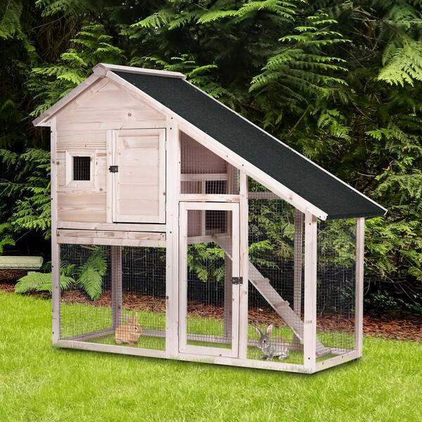 Pawhut 2 Tier Wood Rabbit Hutch Backyard Cage Small Animal House With Ramp And Outdoor Run The Perfect Project 55 L Overstock 30789929