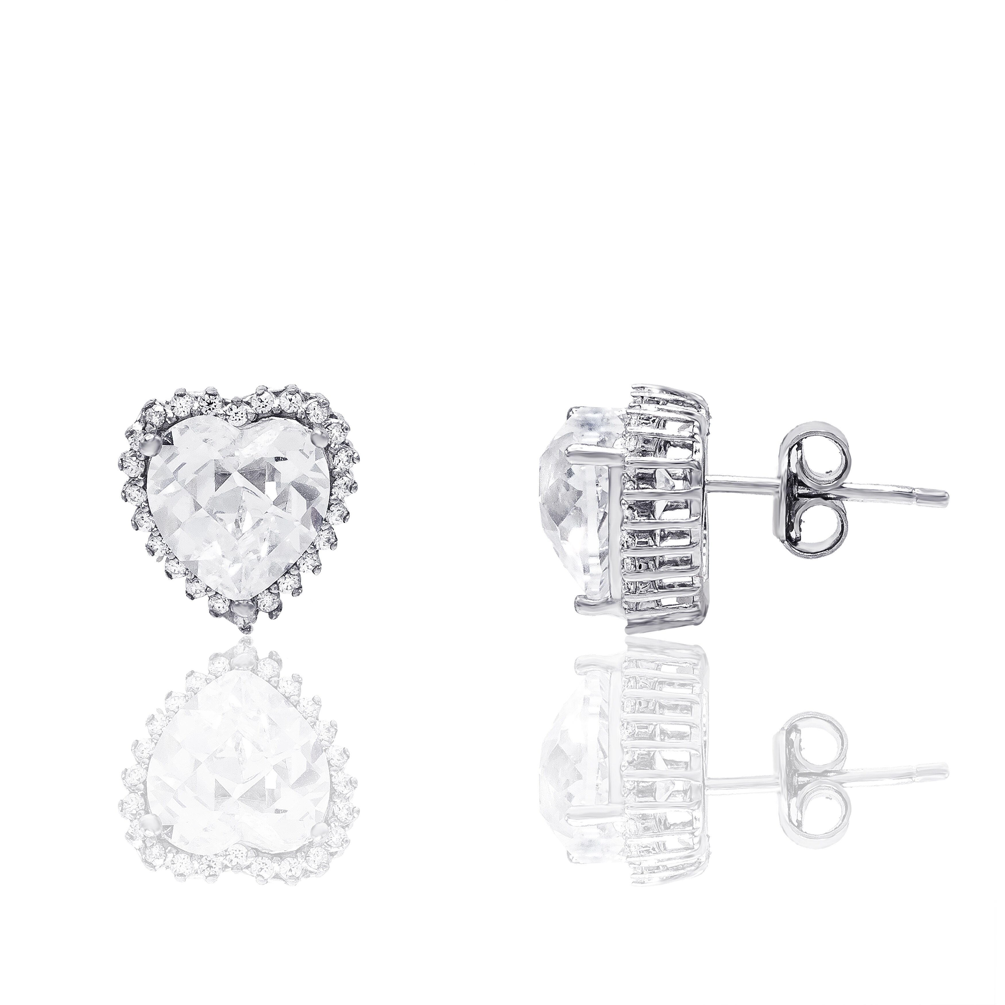 14K White Gold Finish CZ Stud Earrings Clear Emerald CZ Stud Ear Stud 4mm To 8mm