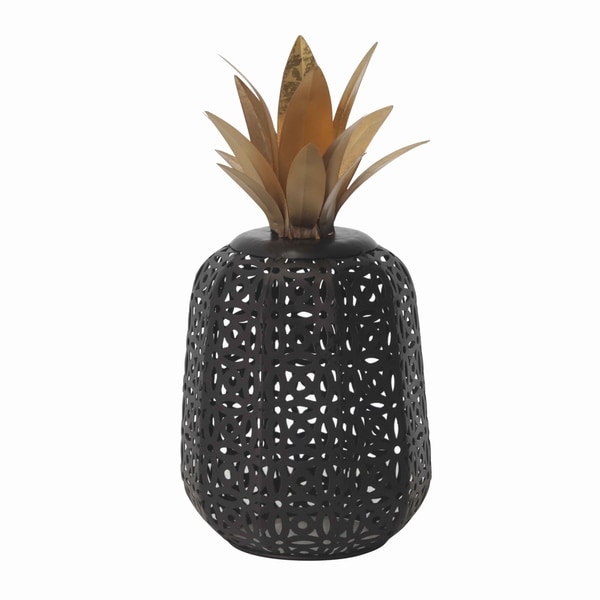 Metal Pineapple Decor with Cut Out Details, Small, Black and Bronze