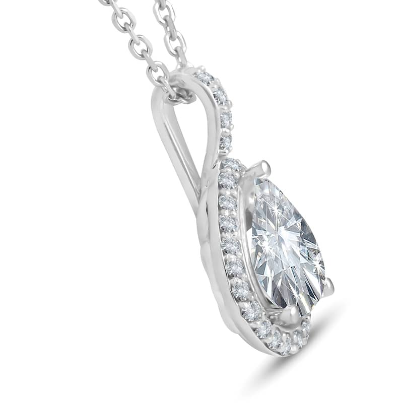 1 1/4Ct Pear Shape Halo Diamond Pendant White Gold Necklace Lab Grown