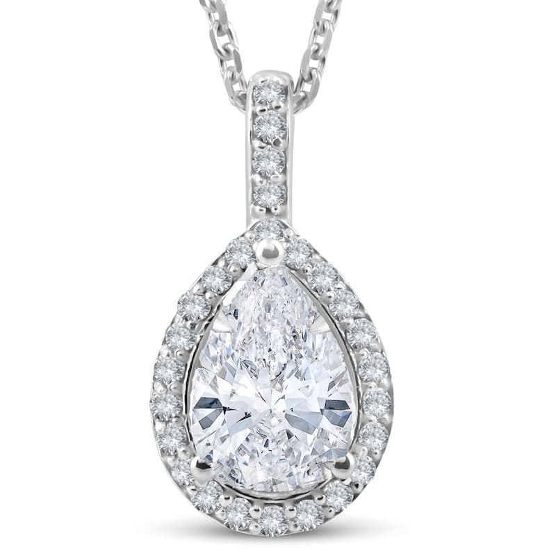1 1/4Ct Pear Shape Halo Diamond Pendant White Gold Necklace Lab Grown