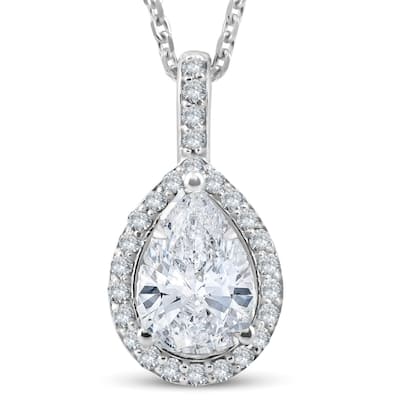 1 1/4Ct Pear Shape Halo Diamond Pendant White Gold Necklace Lab Grown