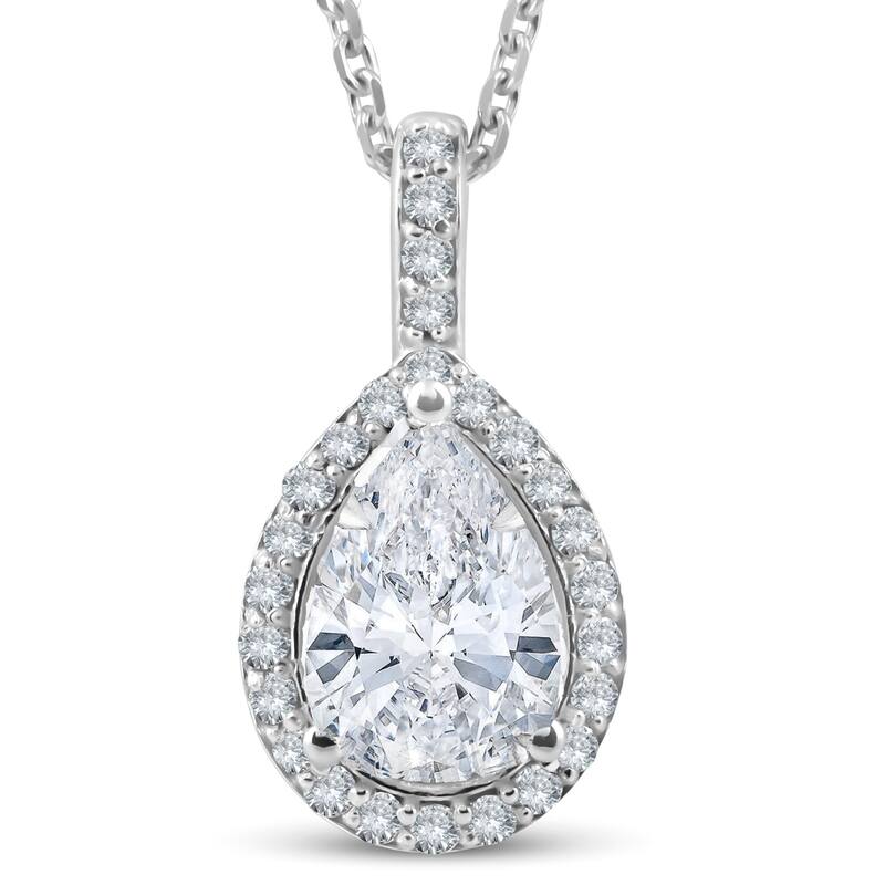 1 1/4Ct Pear Shape Halo Diamond Pendant White Gold Necklace Lab Grown