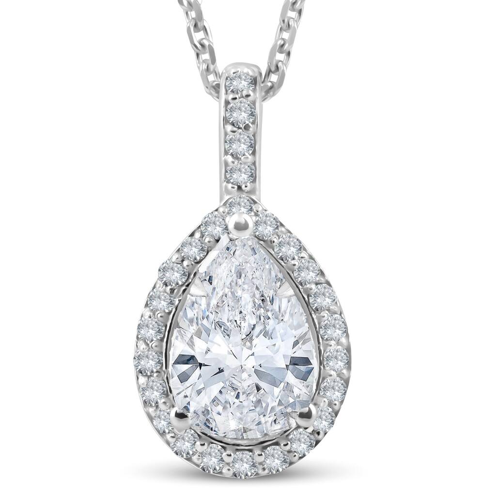 1 1/4Ct Pear Shape Halo Diamond Pendant White Gold Necklace Lab Grown