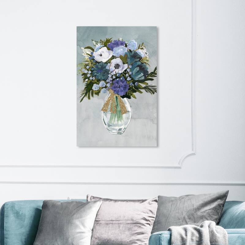 Wynwood Studio 'Sapphire Arrangement' Floral and Botanical Wall Art Canvas Print Florals - Purple, White