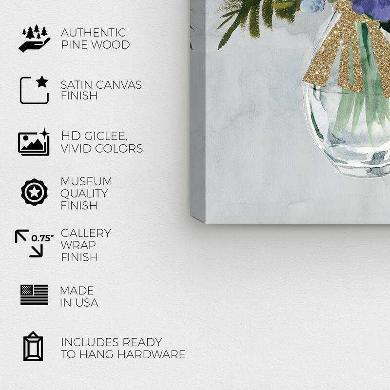 Wynwood Studio 'Sapphire Arrangement' Floral and Botanical Wall Art Canvas Print Florals - Purple, White