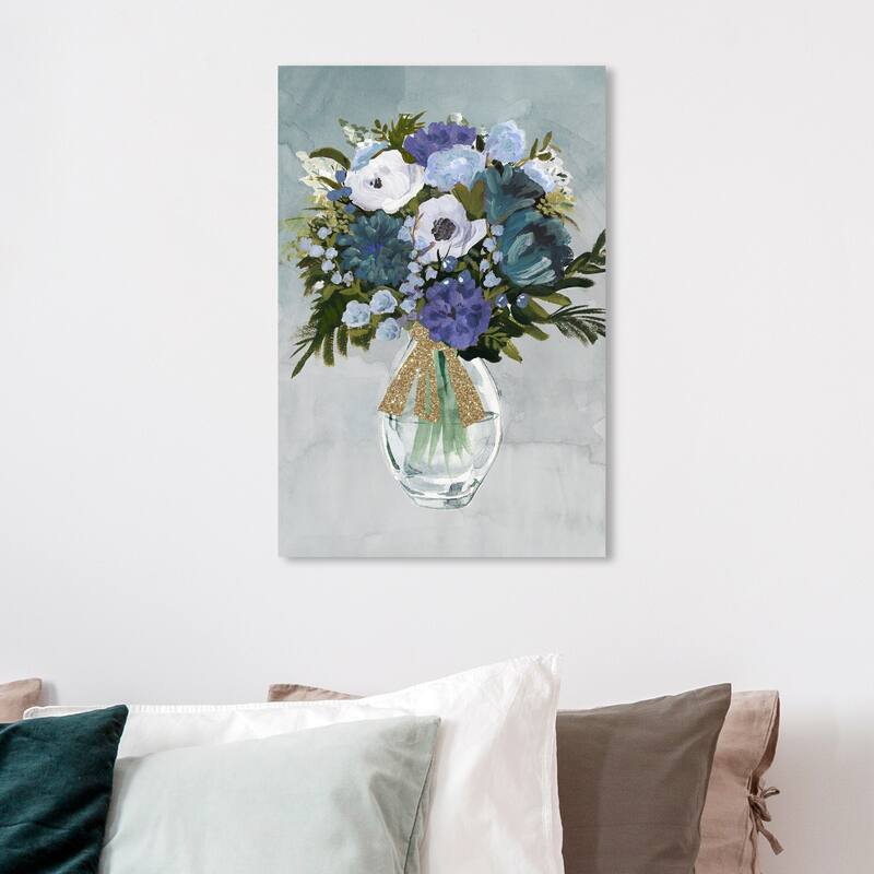 Wynwood Studio 'Sapphire Arrangement' Floral and Botanical Wall Art Canvas Print Florals - Purple, White - 16 x 24