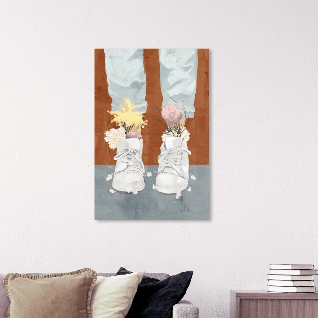 Wynwood Studio 'Her Favorite Kicks' Fashion and Glam Wall Art Canvas Print Shoes - Blue, Yellow