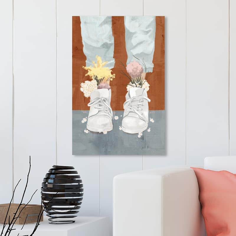 Wynwood Studio 'Her Favorite Kicks' Fashion and Glam Wall Art Canvas Print Shoes - Blue, Yellow