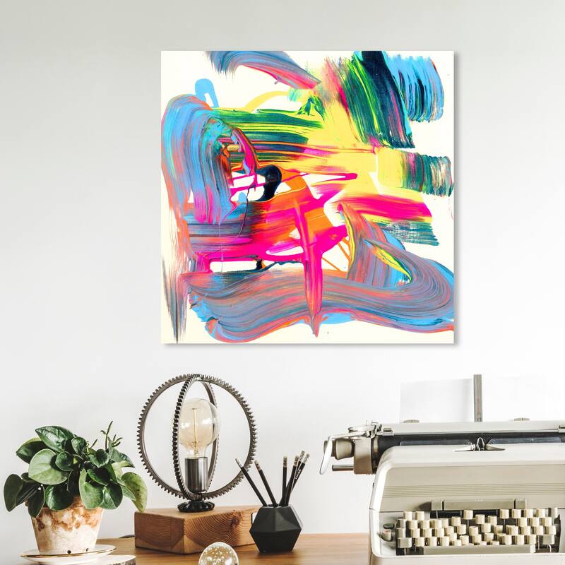 Wynwood Studio 'Caim to Fame' Abstract Wall Art Canvas Print Paint - White, Yellow - 12 x 12