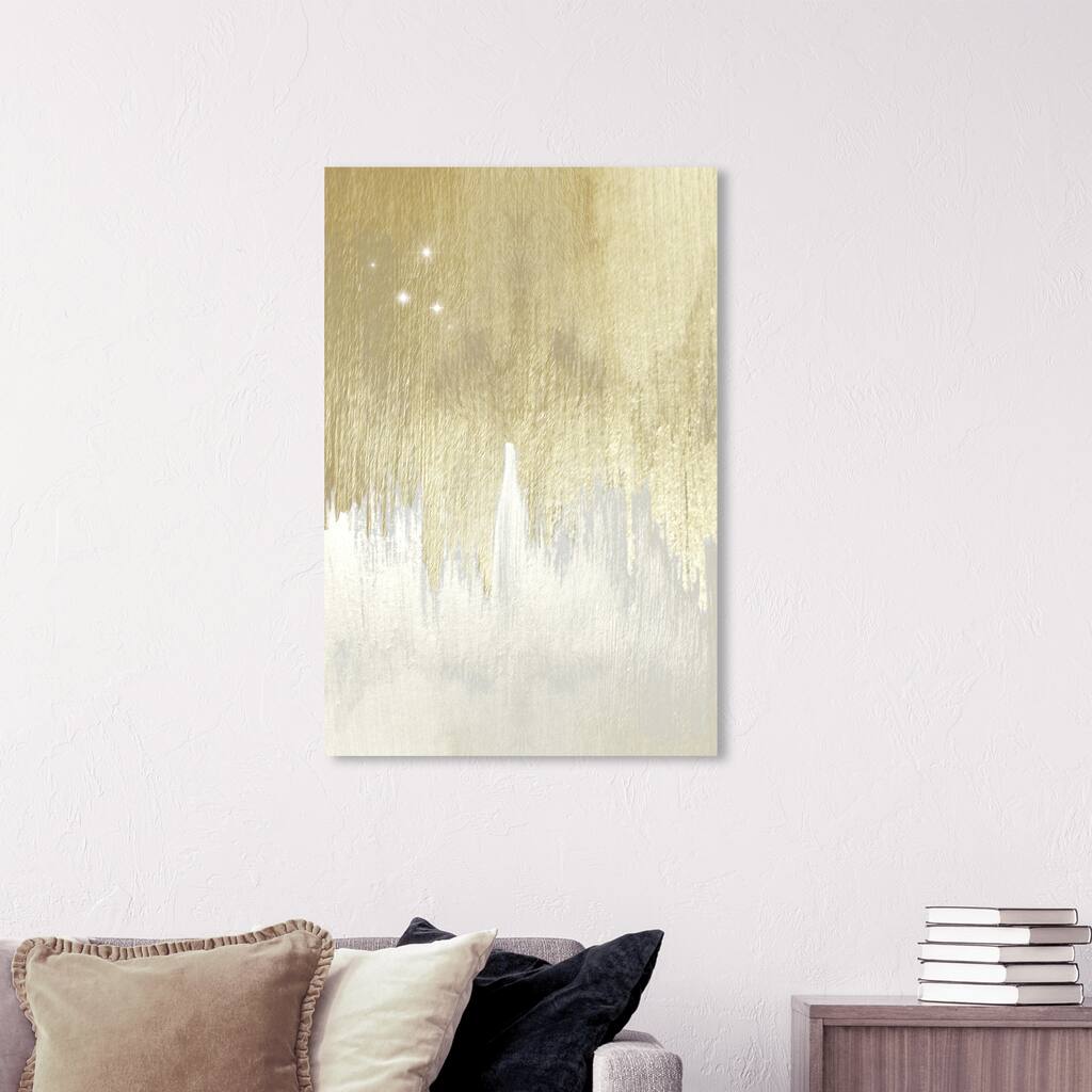 Wynwood Studio 'Golden White Starry Night' Abstract Wall Art Canvas Print Paint - Gold, White