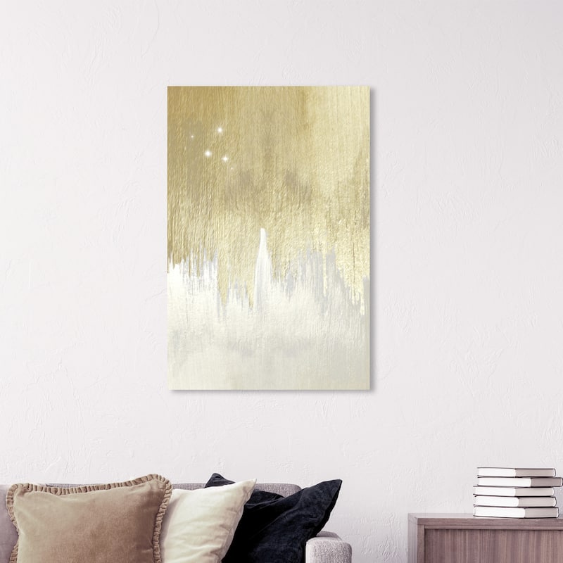Wynwood Studio 'Golden White Starry Night' Abstract Wall Art Canvas Print Paint - Gold, White