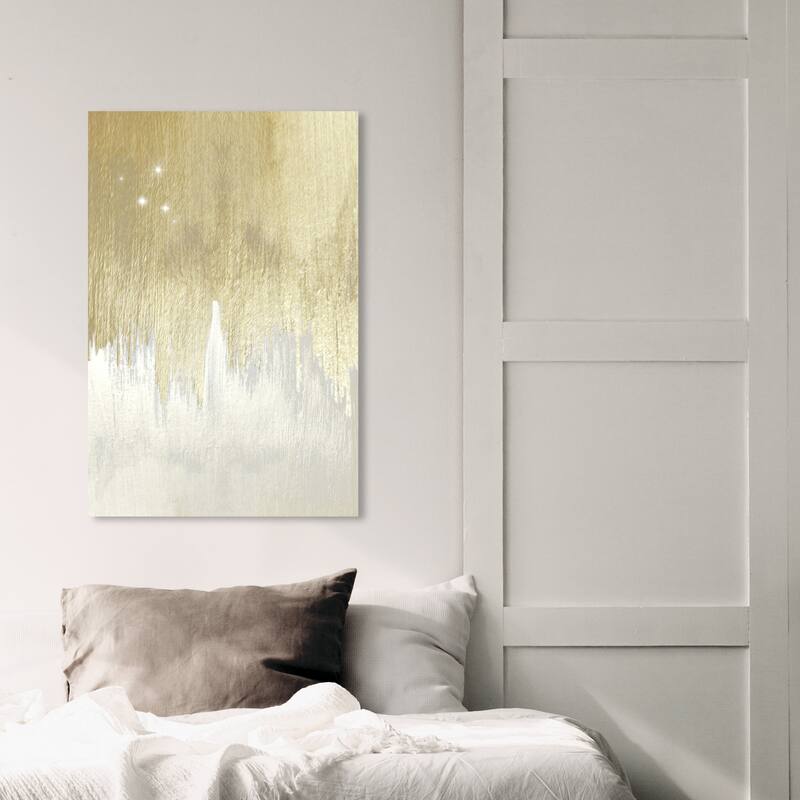 Wynwood Studio 'Golden White Starry Night' Abstract Wall Art Canvas Print Paint - Gold, White - 20 x 30