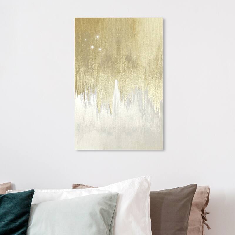 Wynwood Studio 'Golden White Starry Night' Abstract Wall Art Canvas Print Paint - Gold, White - 16 x 24
