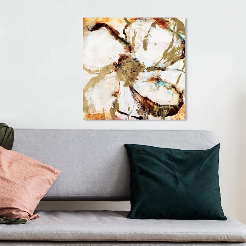 Wynwood Studio 'Burnt Ochre Flower' Abstract Wall Art Canvas Print Flowers - Gold, White