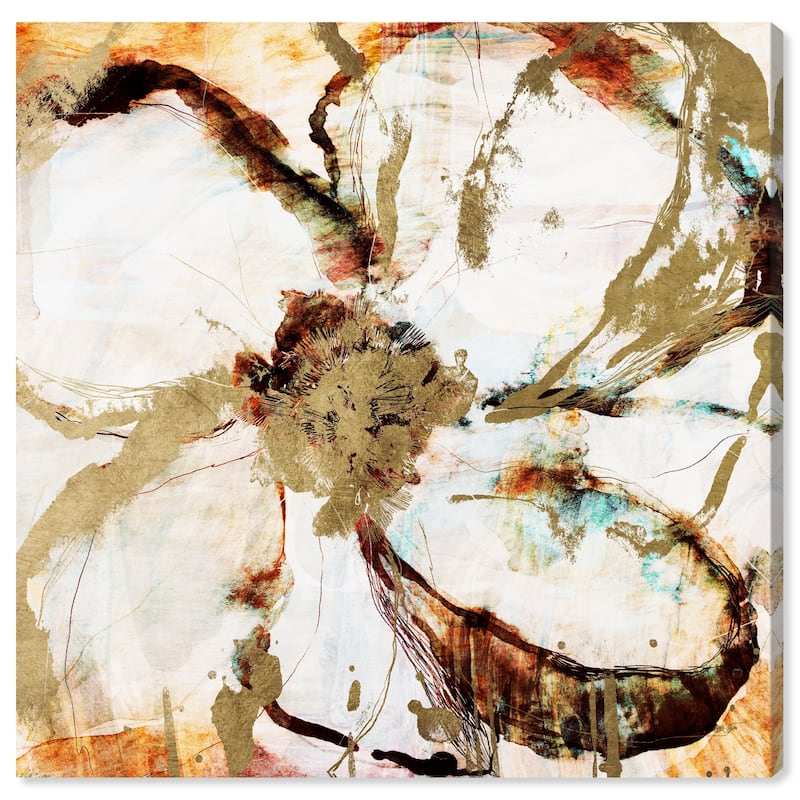 Wynwood Studio 'Burnt Ochre Flower' Abstract Wall Art Canvas Print Flowers - Gold, White