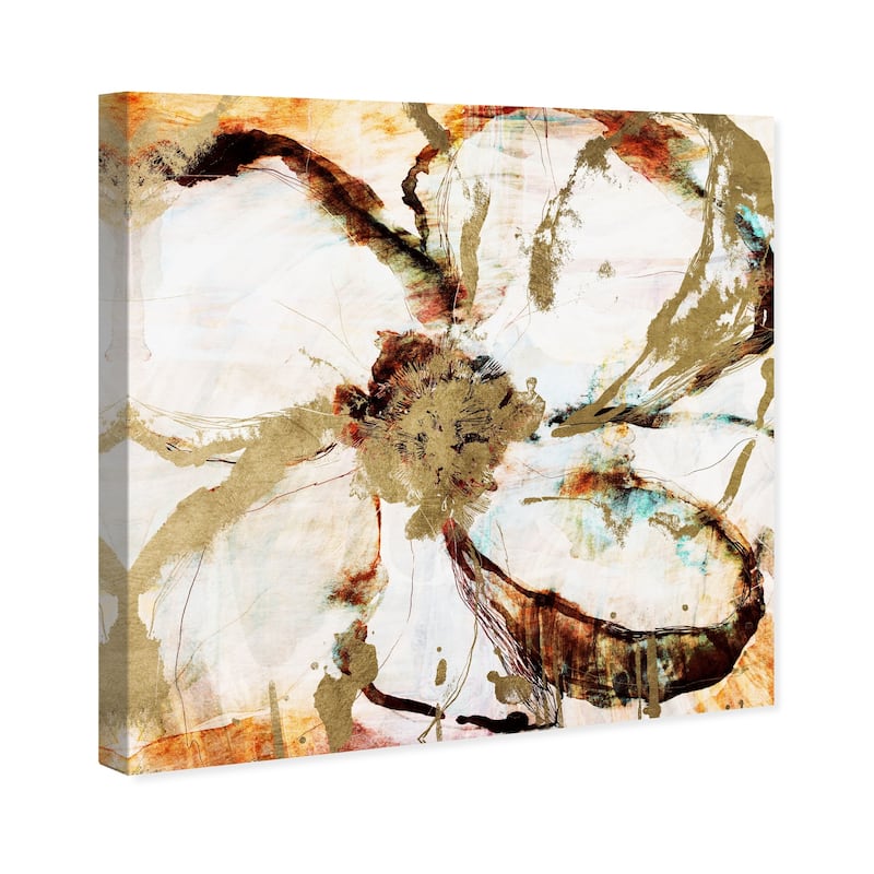 Wynwood Studio 'Burnt Ochre Flower' Abstract Wall Art Canvas Print Flowers - Gold, White