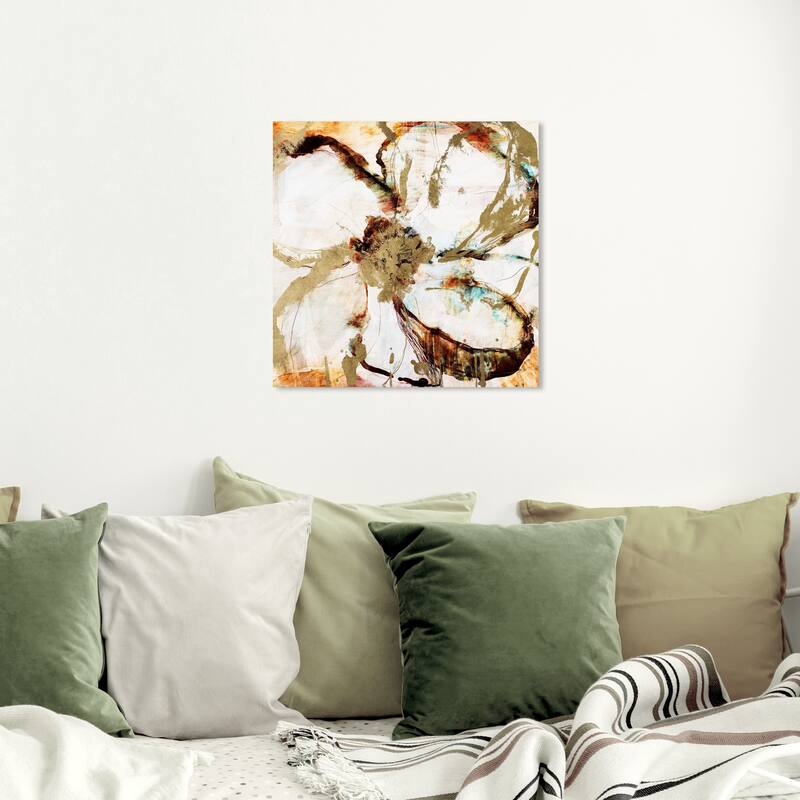 Wynwood Studio 'Burnt Ochre Flower' Abstract Wall Art Canvas Print Flowers - Gold, White - 20 x 20