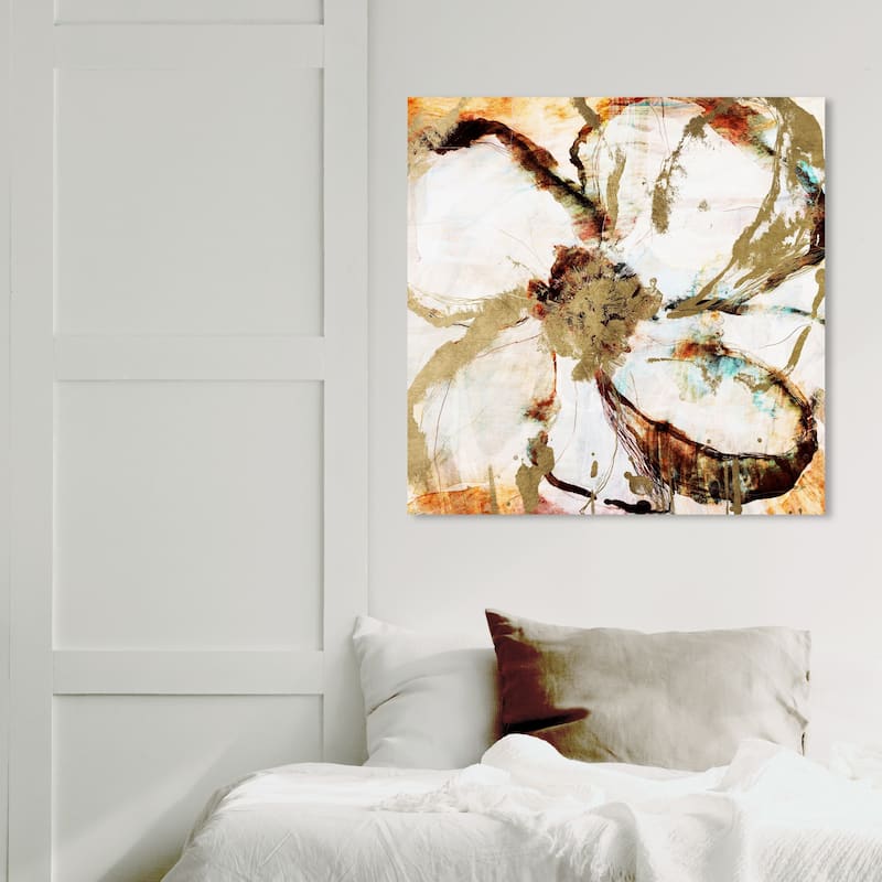 Wynwood Studio 'Burnt Ochre Flower' Abstract Wall Art Canvas Print Flowers - Gold, White - 30 x 30
