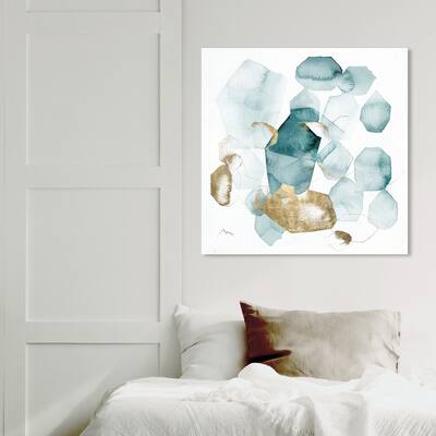 Wynwood Studio 'Pebbles in the River Peacock' Abstract Wall Art Canvas Print Geometric - Green, Gold