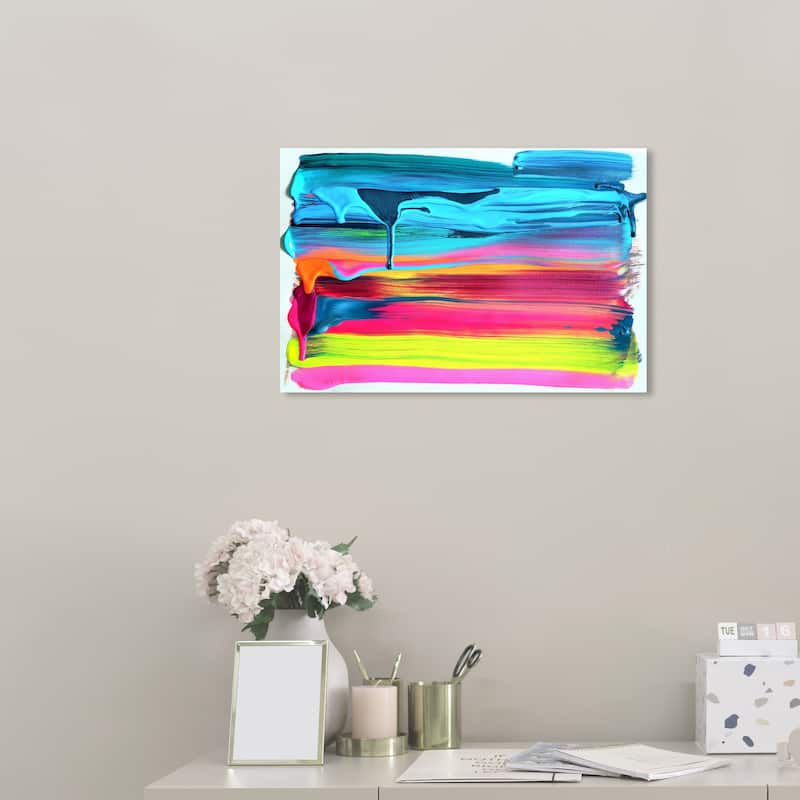 Wynwood Studio 'So Glazed in Neon' Abstract Wall Art Canvas Print Paint - Blue, Pink - 24 x 16