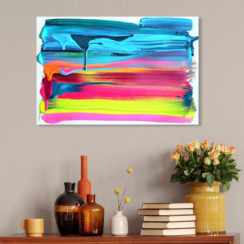 Wynwood Studio 'So Glazed in Neon' Abstract Wall Art Canvas Print Paint - Blue, Pink - 30 x 20