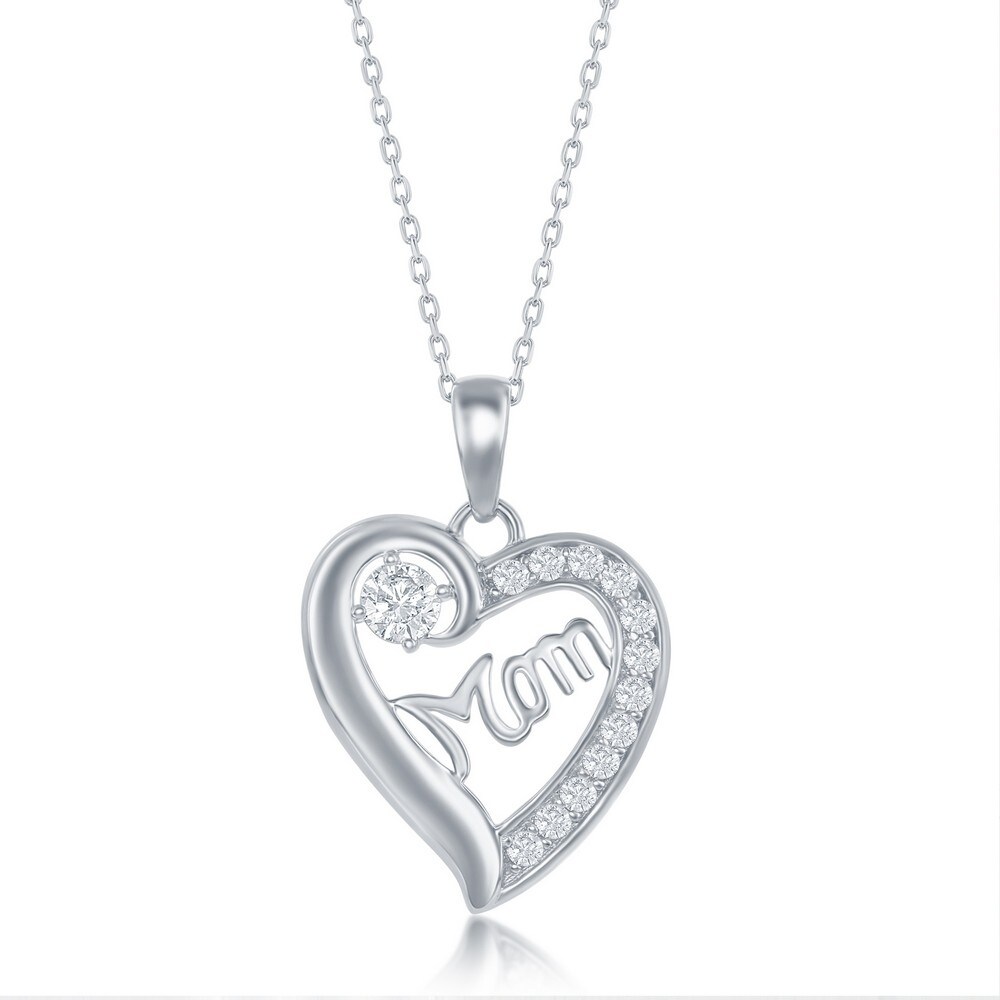 La Preciosa 925 Sterling Silver 'Mom' Cubic Zirconia Heart 18?? Necklace including 6mm Created Blue Opal Earrings Jewelry Set La Preciosa 925 Sterling Silver 'Mom' Cubic Zirconia Heart 18?? Necklace including 6mm Created Blue Opal Earrings Jewelry Set
