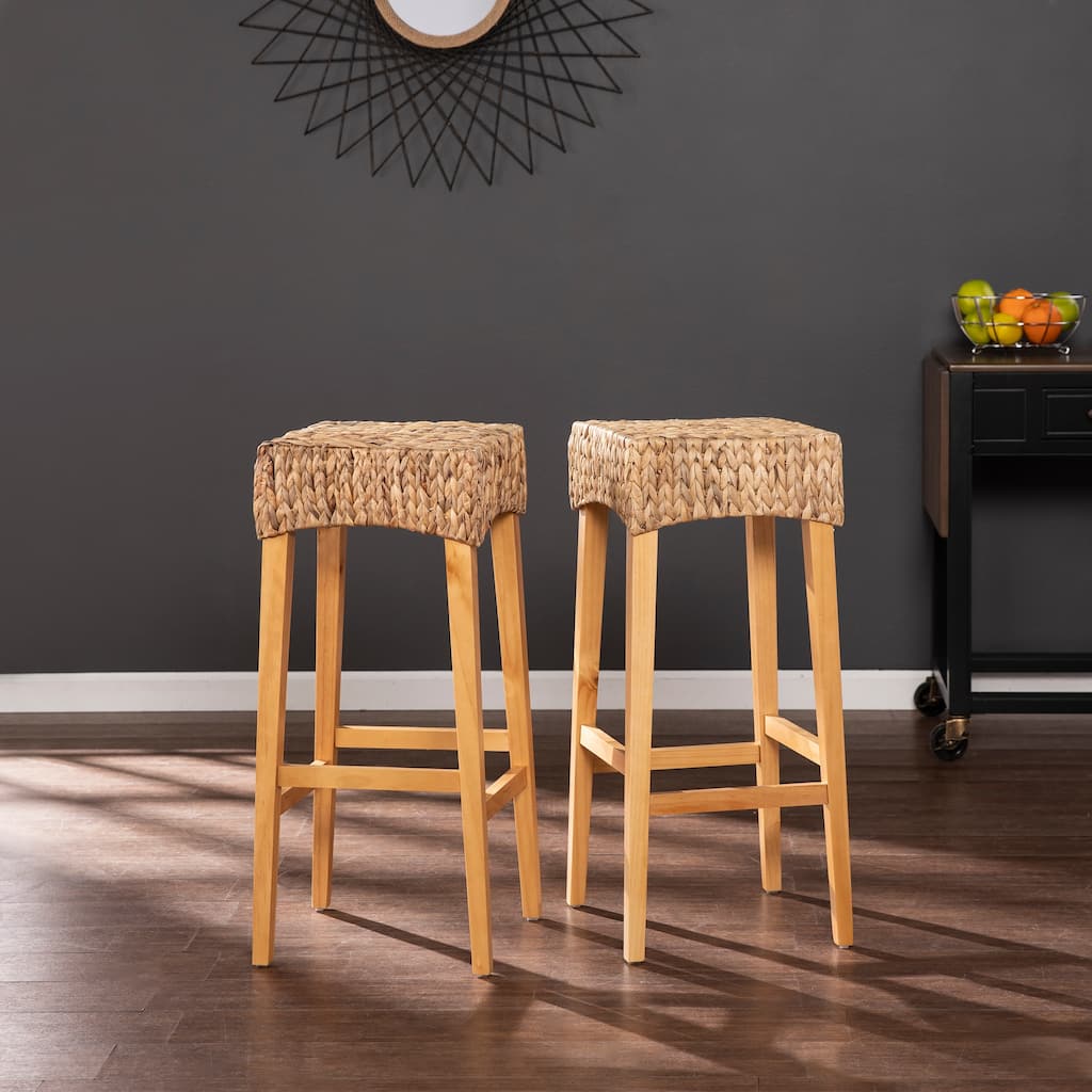 The Curated Nomad Kalip Tan Wicker Barstools (Set of 2)