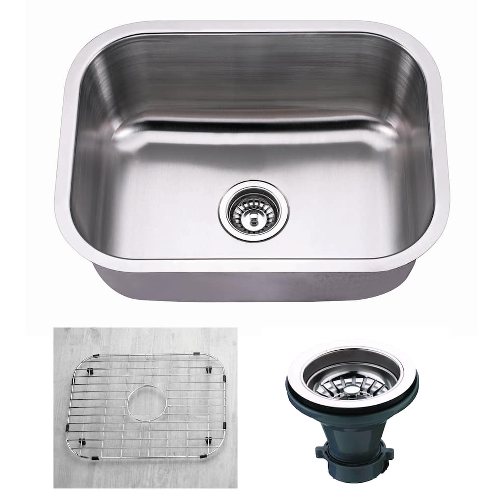 Premium Undermount 16 Gauge Stainless Steel 23" Single Bowl Kitchen Sink with Grid and strainer