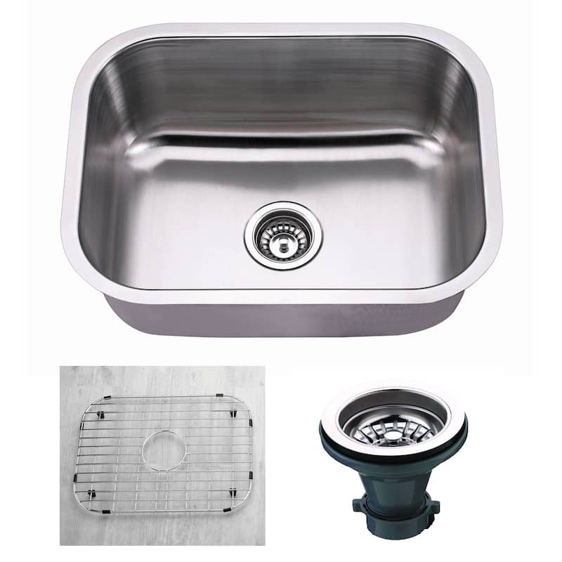 Premium Undermount 16 Gauge Stainless Steel 23" Single Bowl Kitchen Sink with Grid and strainer