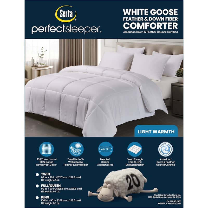 Serta 233 Thread Count White Goose Feather And White Goose Down Fiber Comforter