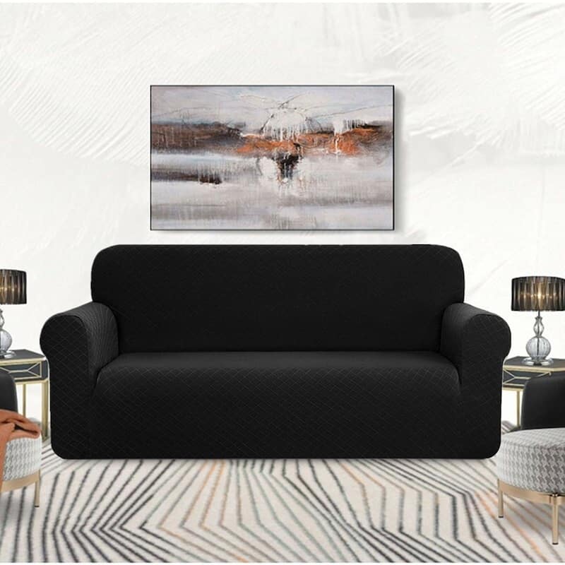 Enova Home Ultra Soft Rhombus Jacquard Polyester Spandex Fabric Box Cushion Loveseat Slipcover - N/A