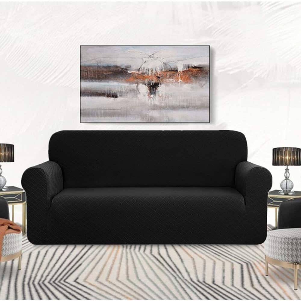 Enova Home Ultra Soft Rhombus Jacquard Polyester Spandex Fabric Box Cushion Loveseat Slipcover - N/A
