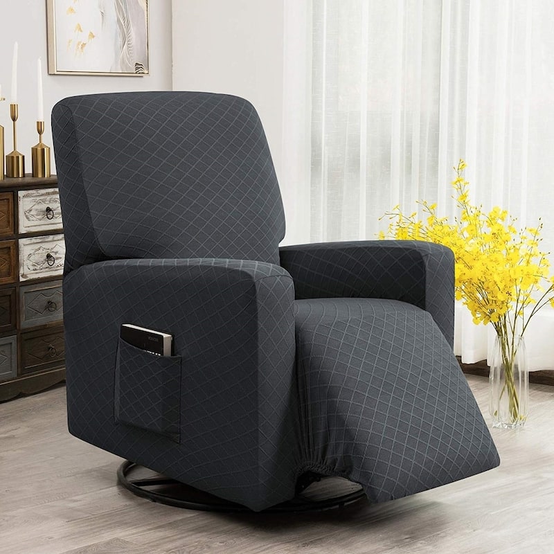 Enova Home Ultra Soft Rhombus Stretch Fabric Recliner Slipcover with Elastic Bottom Side Pocket - N/A - Grey