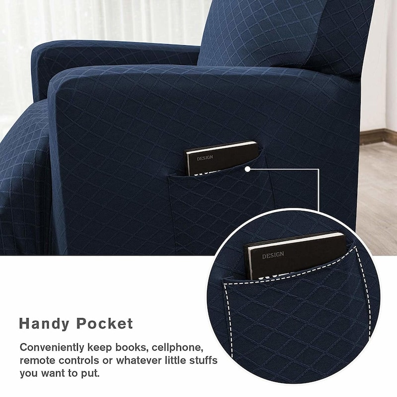 Enova Home Ultra Soft Rhombus Stretch Fabric Recliner Slipcover with Elastic Bottom Side Pocket - N/A