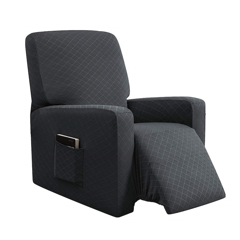Enova Home Ultra Soft Rhombus Stretch Fabric Recliner Slipcover with Elastic Bottom Side Pocket - N/A