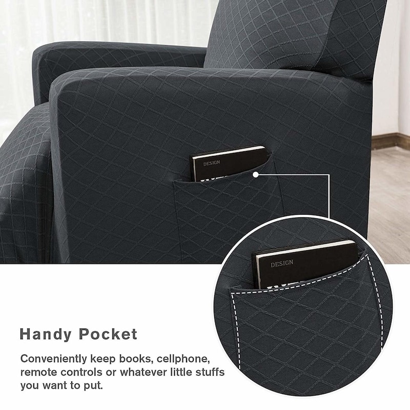 Enova Home Ultra Soft Rhombus Stretch Fabric Recliner Slipcover with Elastic Bottom Side Pocket - N/A