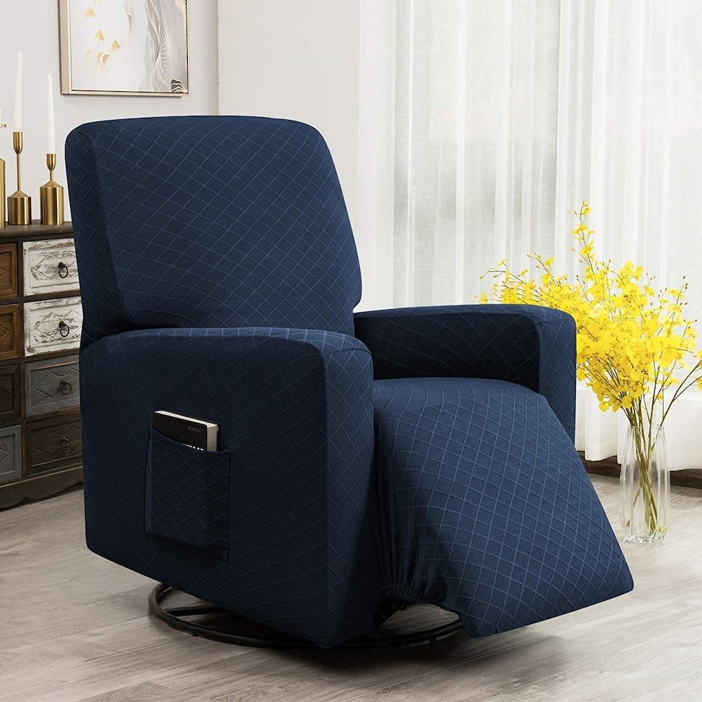 Enova Home Ultra Soft Rhombus Stretch Fabric Recliner Slipcover with Elastic Bottom Side Pocket - N/A