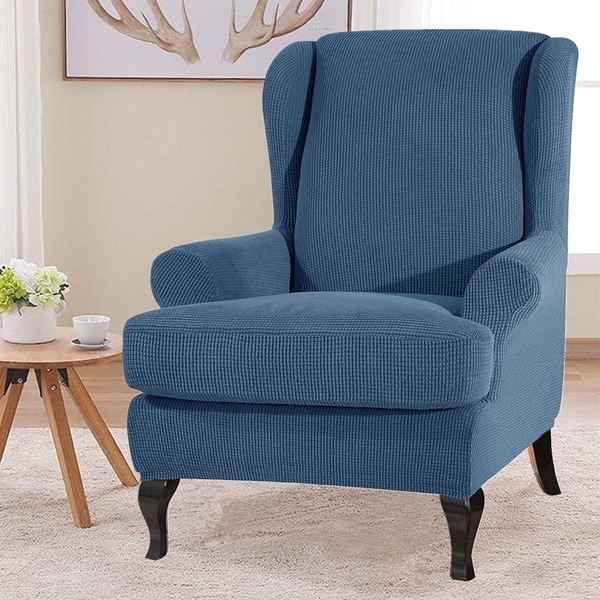 Enova Home Super Stretch Jacquard Spandex Fabric 2 Pieces Wingchair Slipcover