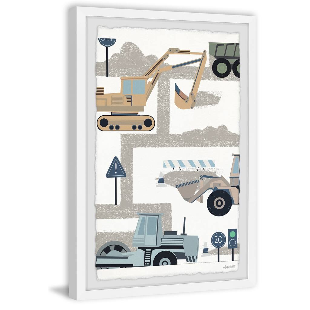 'Wheel Loader and Excavator' Framed Painting Print