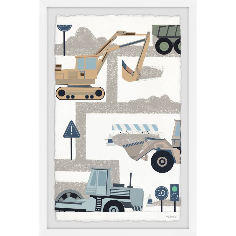 'Wheel Loader and Excavator' Framed Painting Print