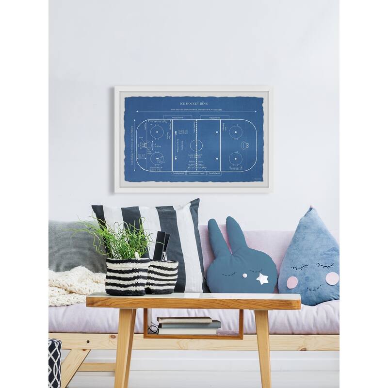 'Ice Hockey Rink Blueprint' Framed Painting Print