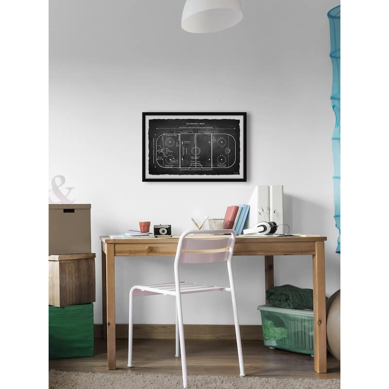 'Ice Hockey Rink Blueprint II' Framed Painting Print