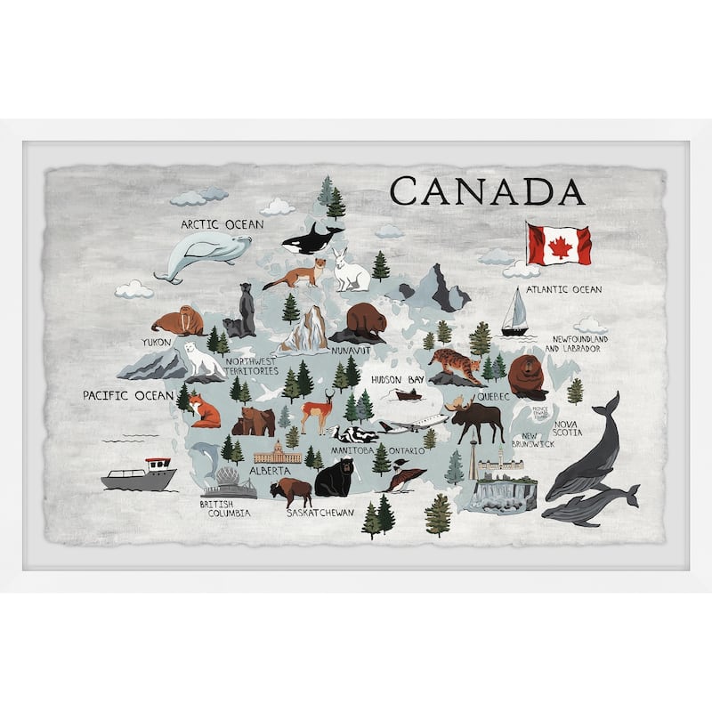 'Wild Canada Map' Framed Painting Print