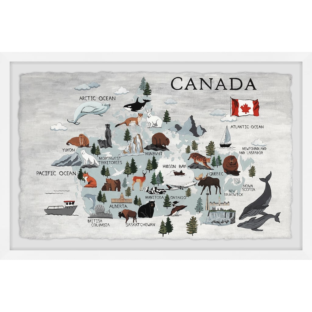 'Wild Canada Map' Framed Painting Print