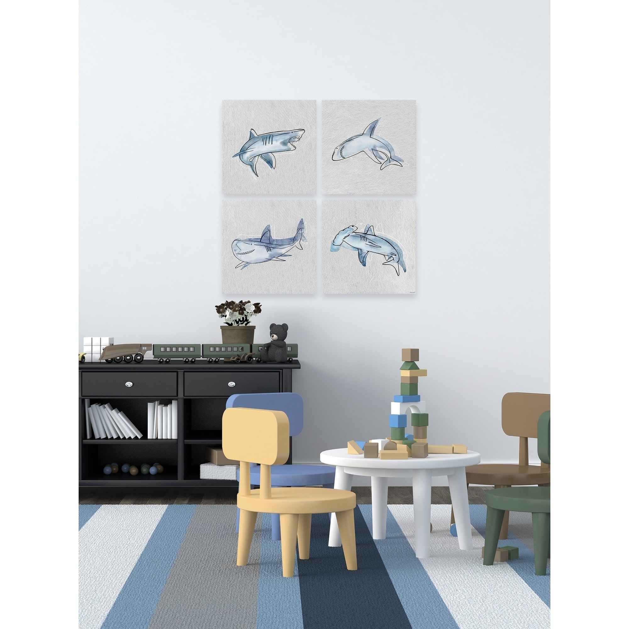 Moving Sharks Quadriptych Overstock 30802647