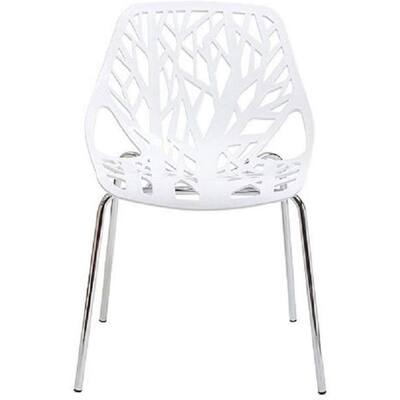 Tree Dining Chair in White Plastic top with Metal Legs (set of 4)