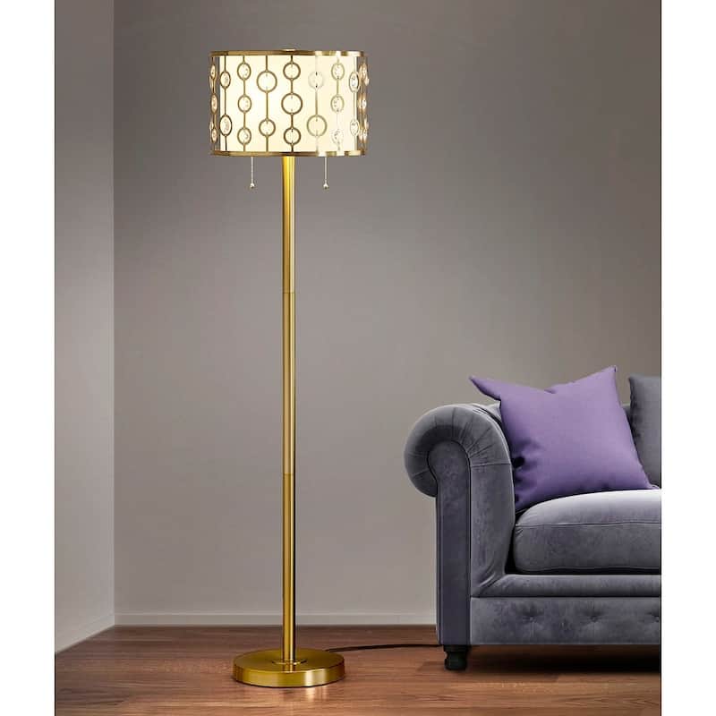 GLIMMER 2-light Metal and Crystal Floor Lamp - 61"H - Chrome/Purple Shade