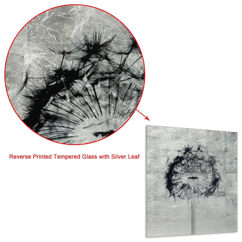 "Dandelion" Wall Art Reverse Print on Tempered Glass & Silver Leaf